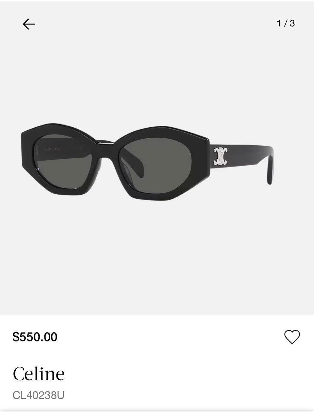 Celine Black Geometric Sunglasses with Silver Logo